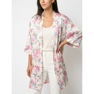 Dentelle Floral Satin Robe Women Large Pink Cream Excellent Vintage 90s Pockets
